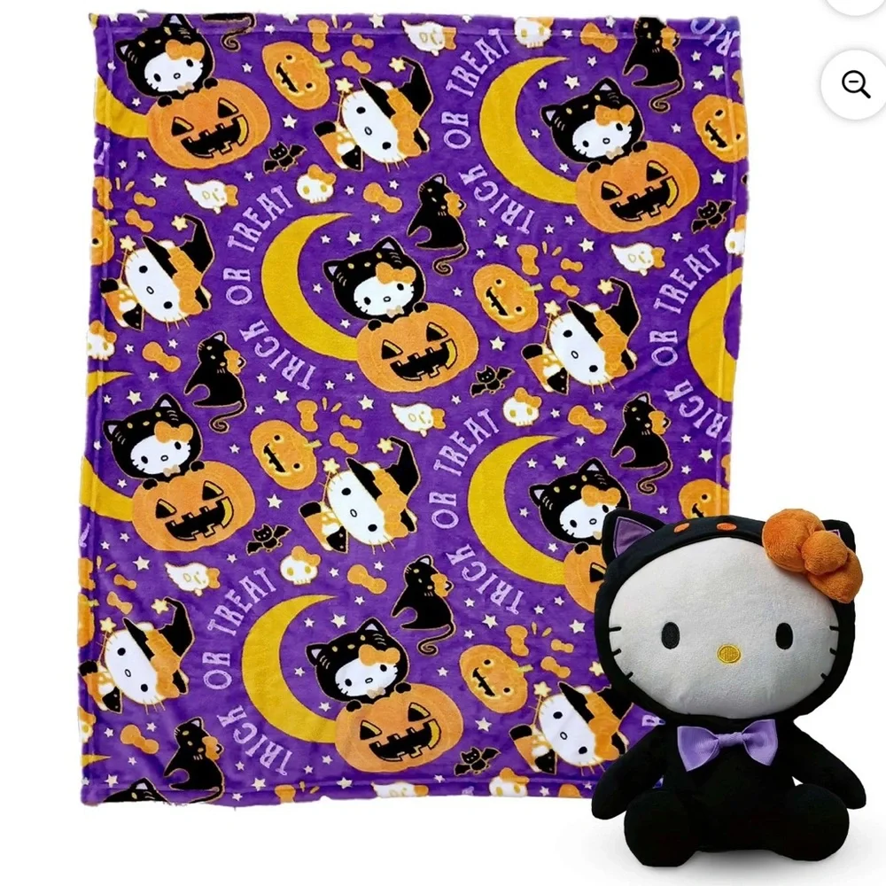 Hello Kitty Halloween Throw Blanket & Plush Hugger Silk Touch Black Cat Costume